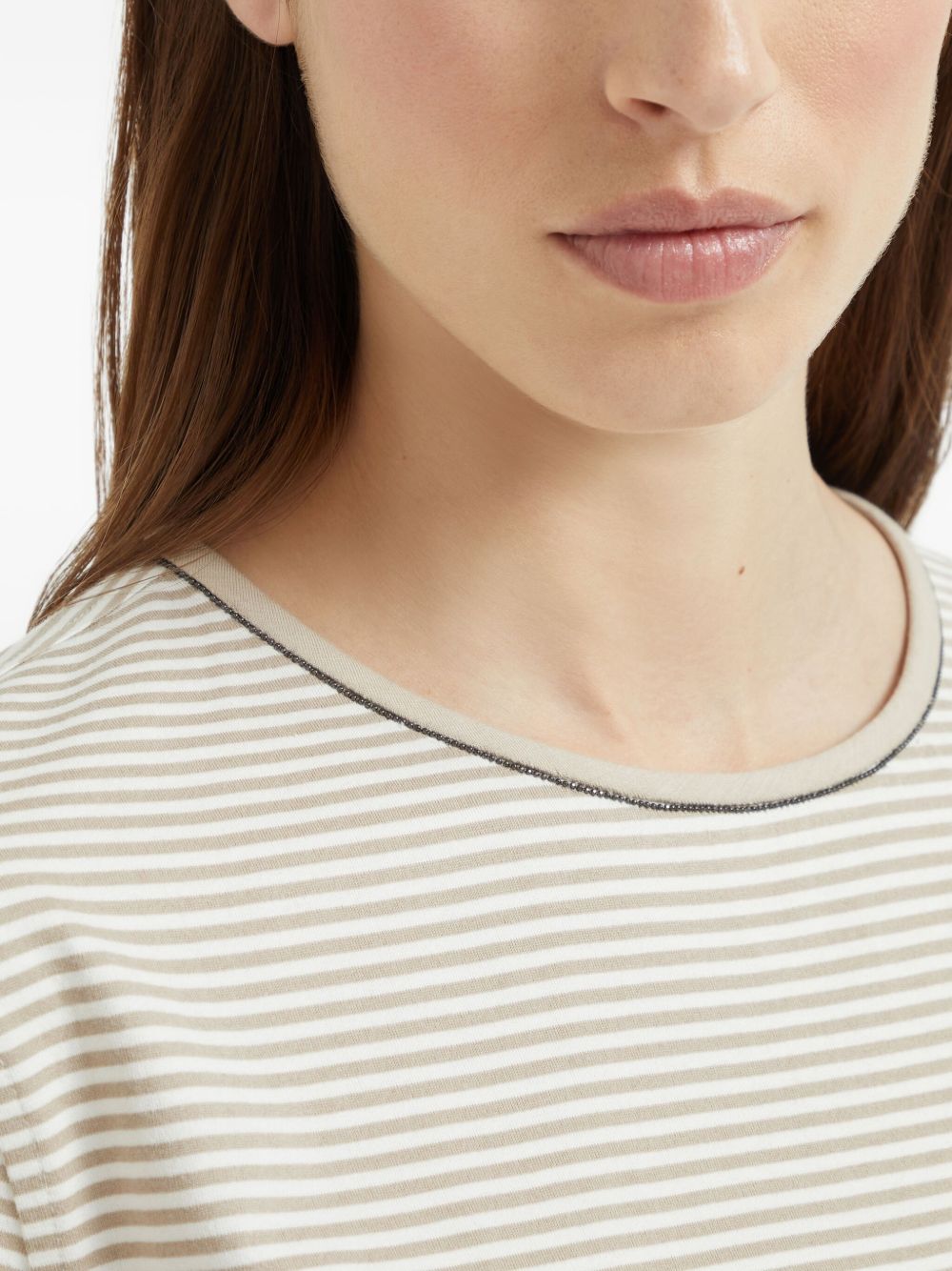 Brunello Cucinelli Cotton Jersey T-Shirt with Shiny Details Beige