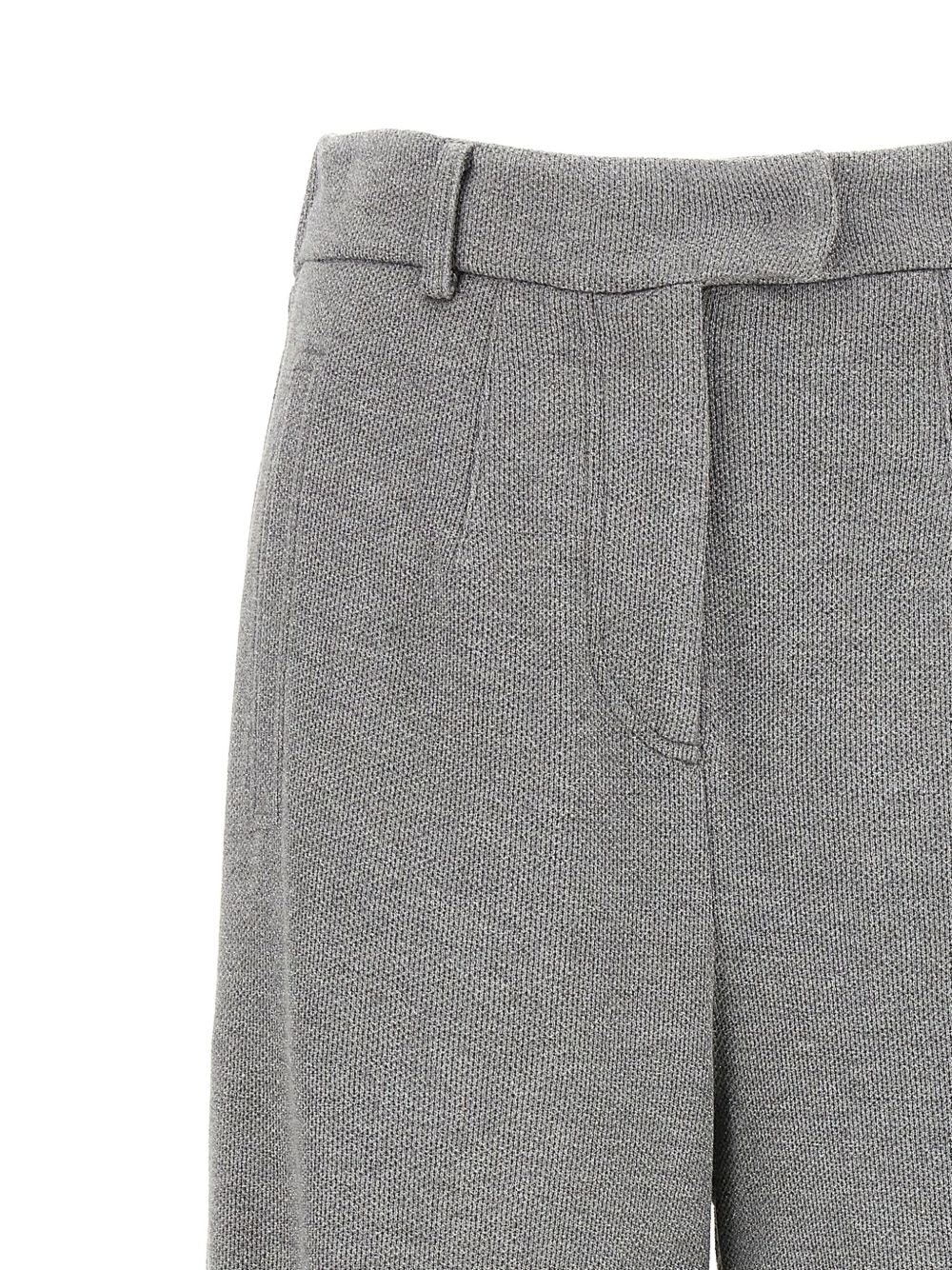 Brunello Cucinelli High-Rise Tailored Cotton-Blend Trousers Grey