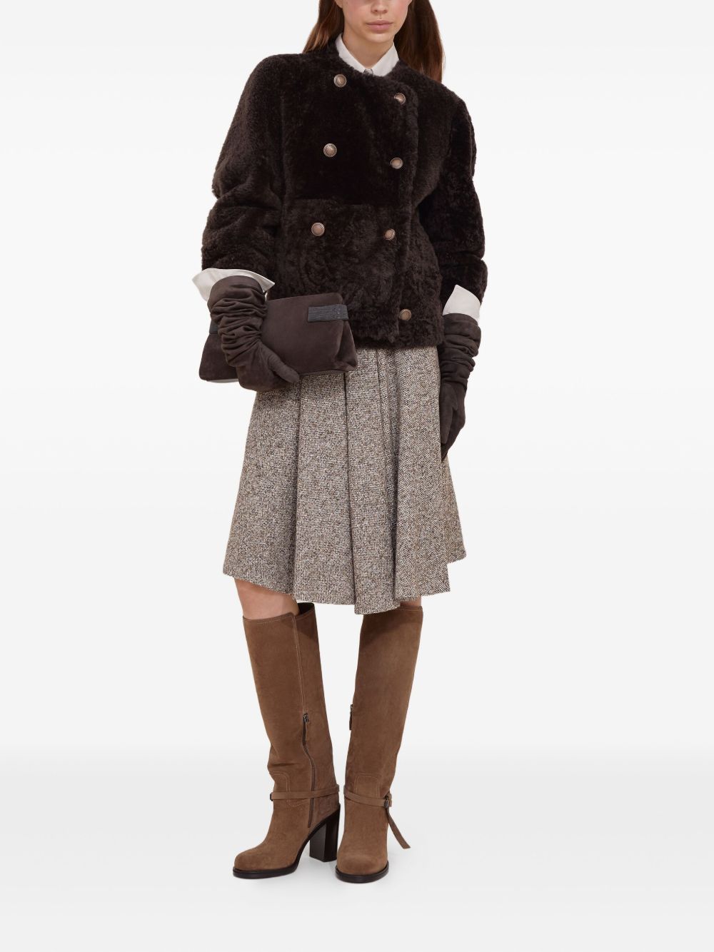 Brunello Cucinelli Double-Breasted Reversible Lamb Fur Jacket Brown Brown