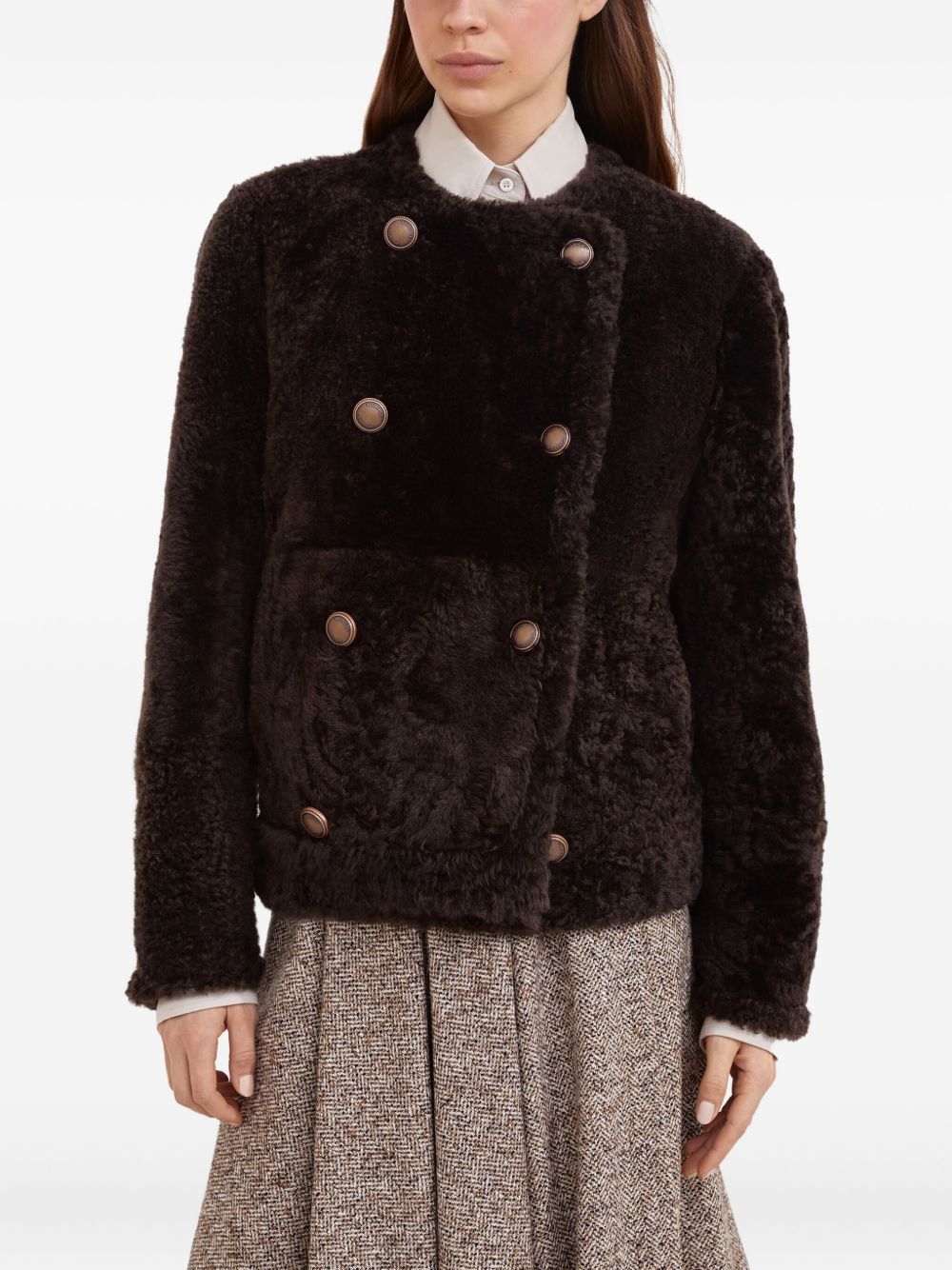 Brunello Cucinelli Double-Breasted Reversible Lamb Fur Jacket Brown Brown