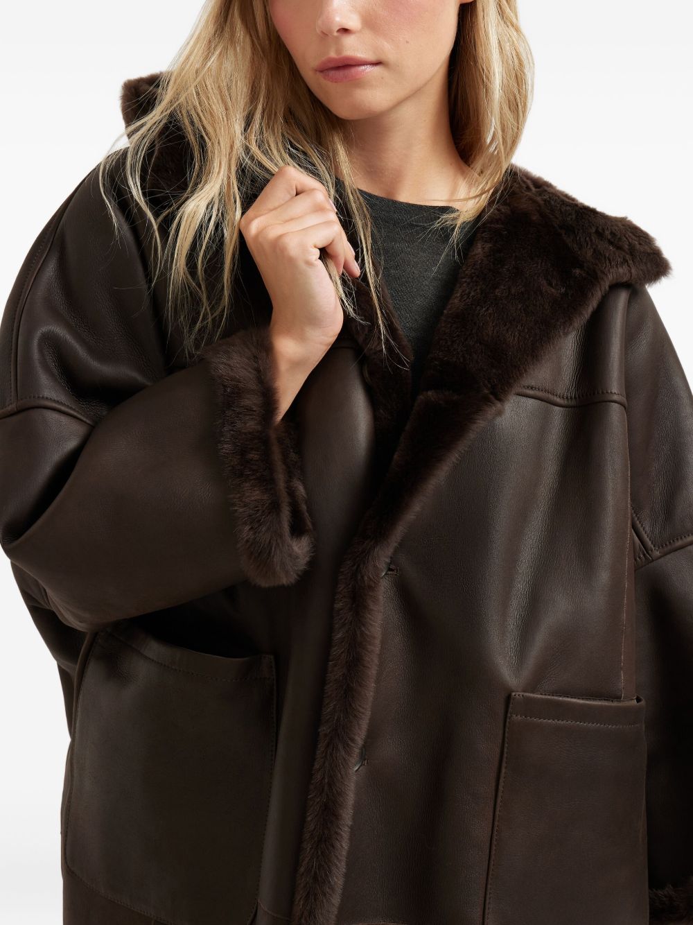 Brunello Cucinelli Double-Breasted Lamb Fur Coat Brown