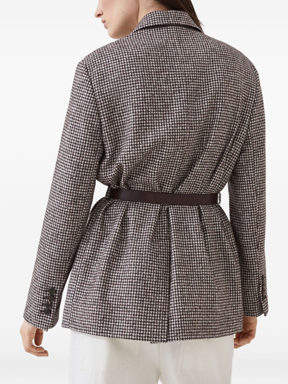 Brunello Cucinelli Wool-Alpaca Brown Belted Blazer with Notch Lapels Brown