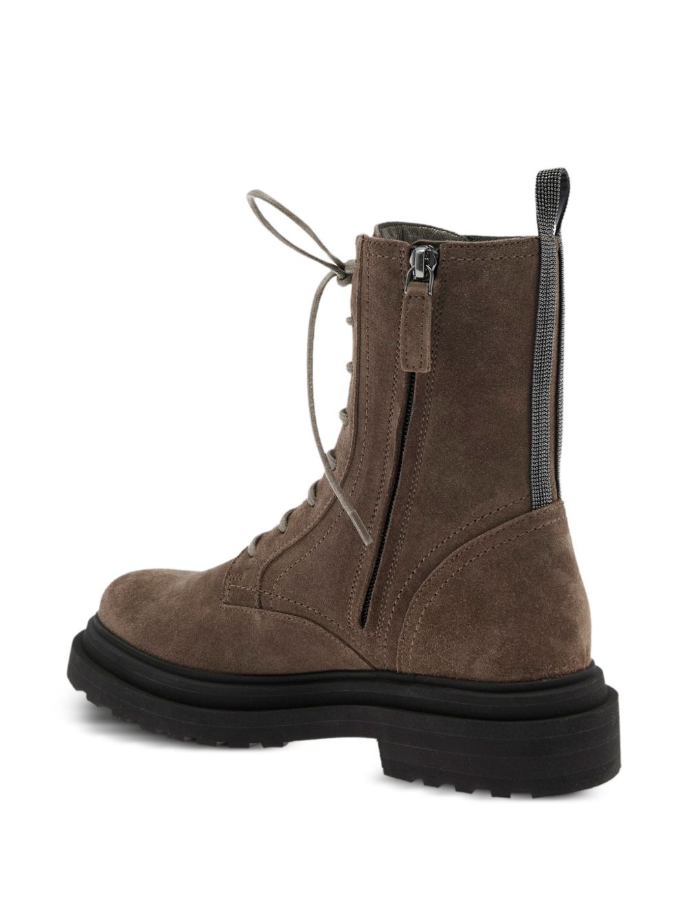 Brunello Cucinelli Lace-Up Suede Combat Boots Brown