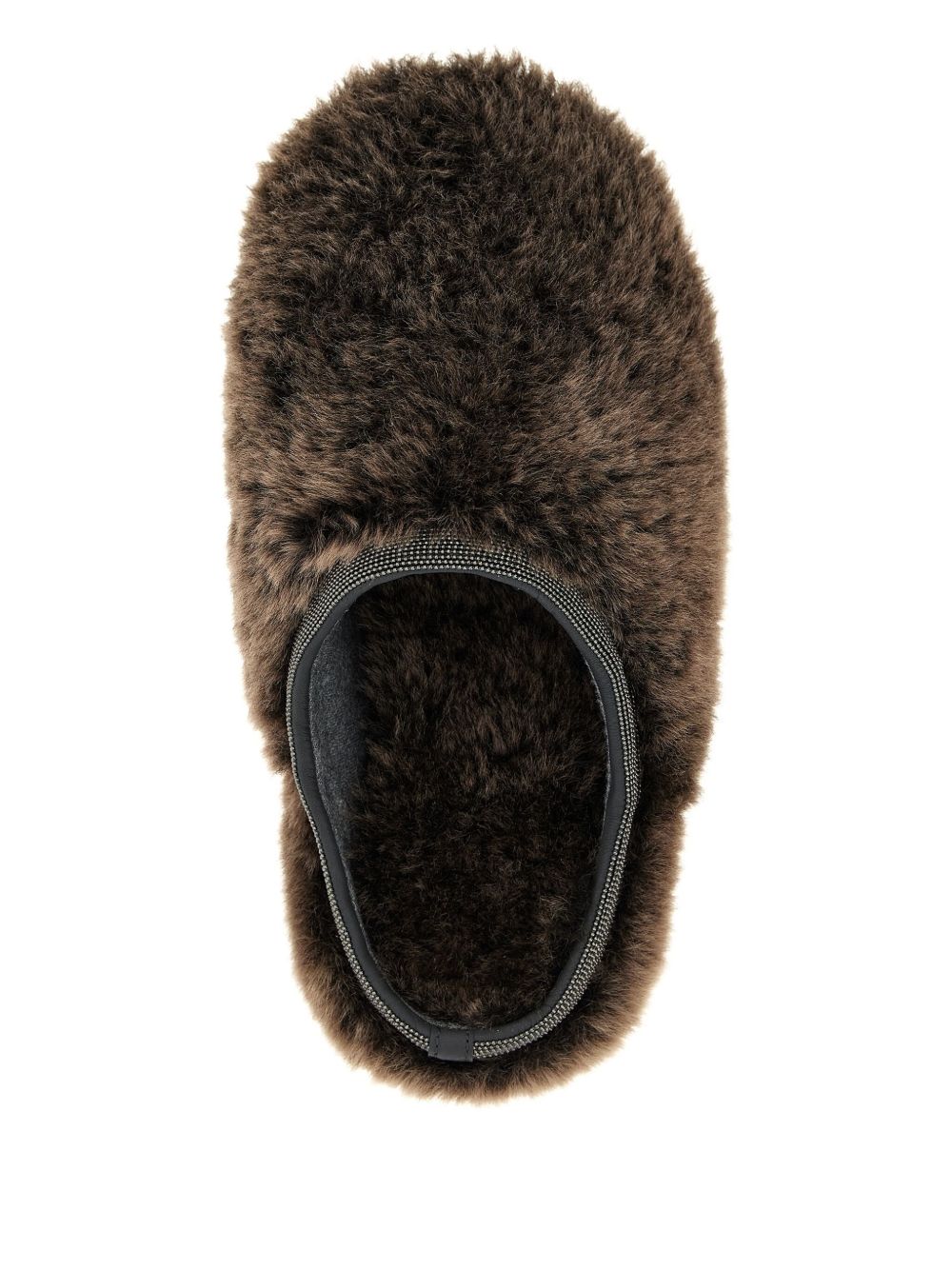 Brunello Cucinelli Shearling Monili Fur Slip-On Sandals Brown brown