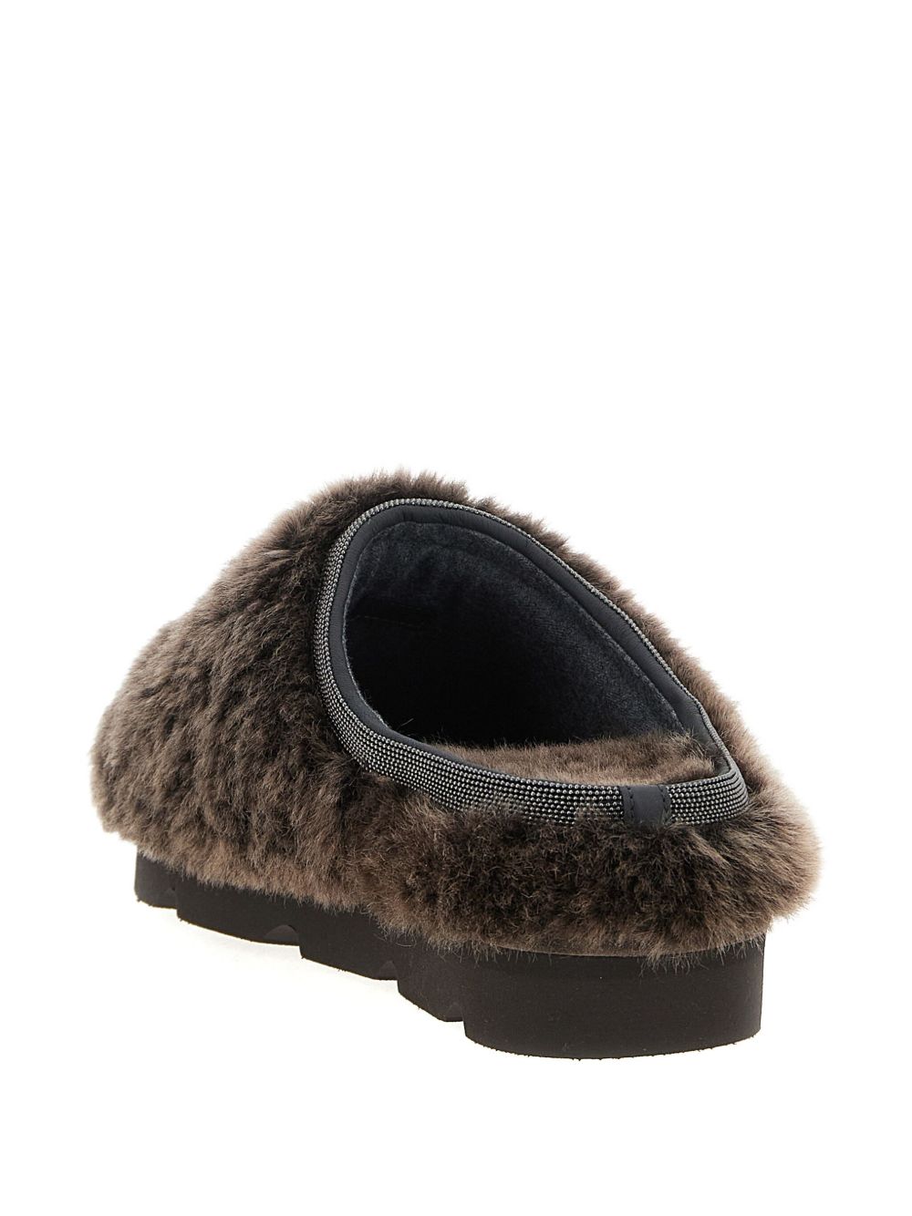 Brunello Cucinelli Shearling Monili Fur Slip-On Sandals Brown brown