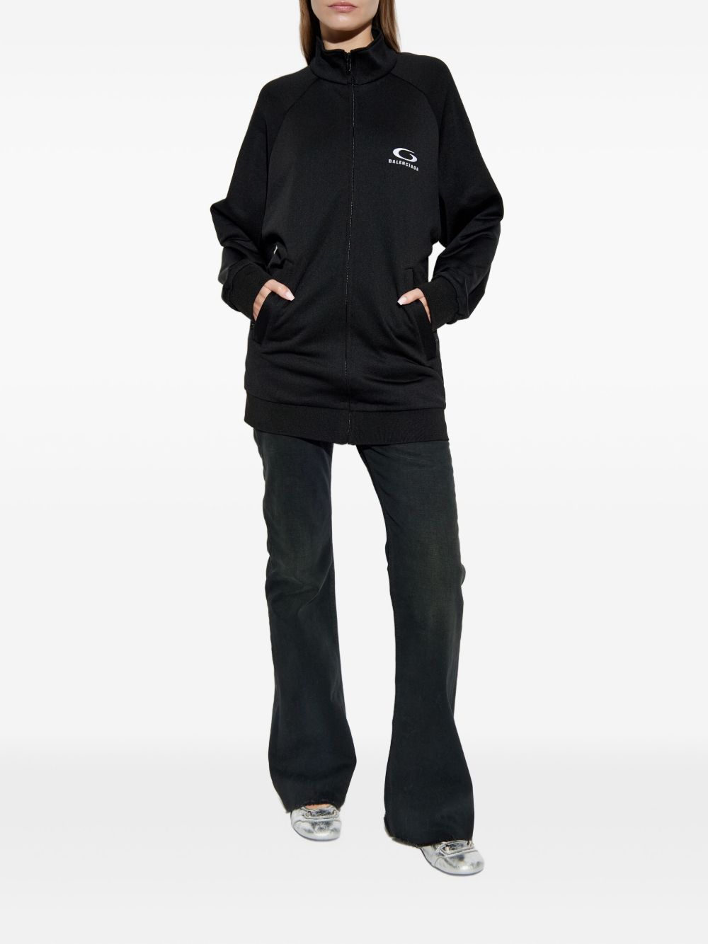 Balenciaga Logo-Print Zip-Up Cotton Sweatshirt Black