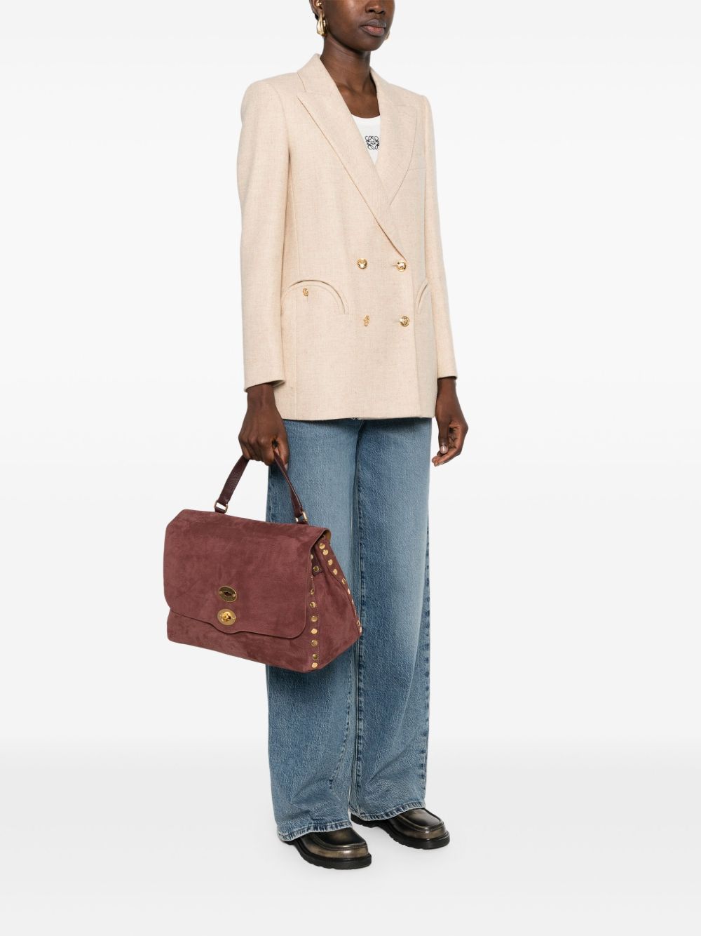 Zanellato Postina Jones Medium Suede Handbag Red