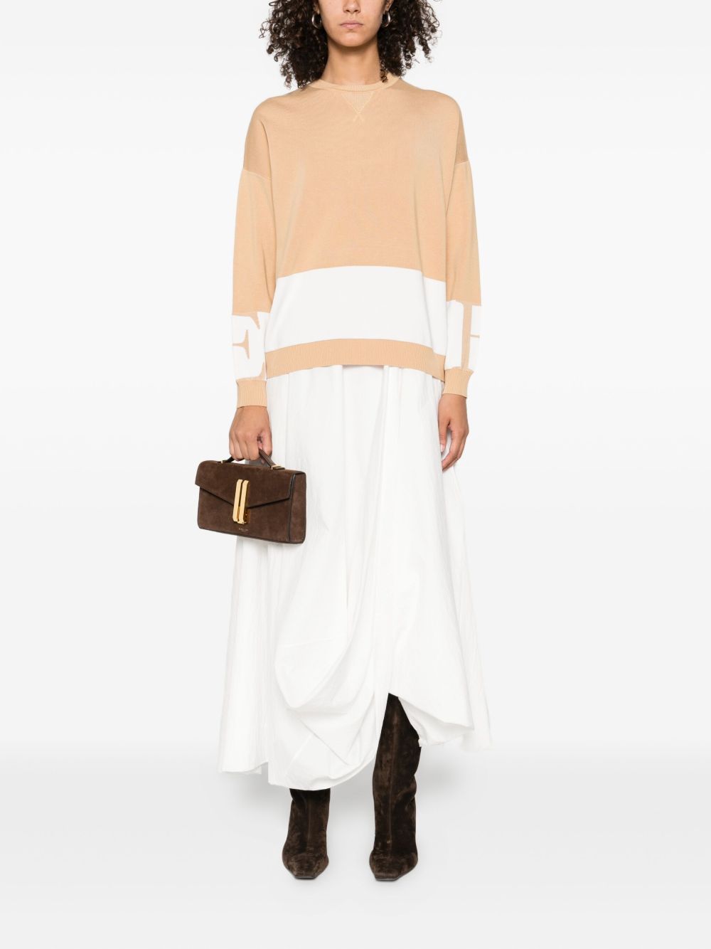 Elisabetta Franchi Silk-Blend Crewneck Sweater Beige