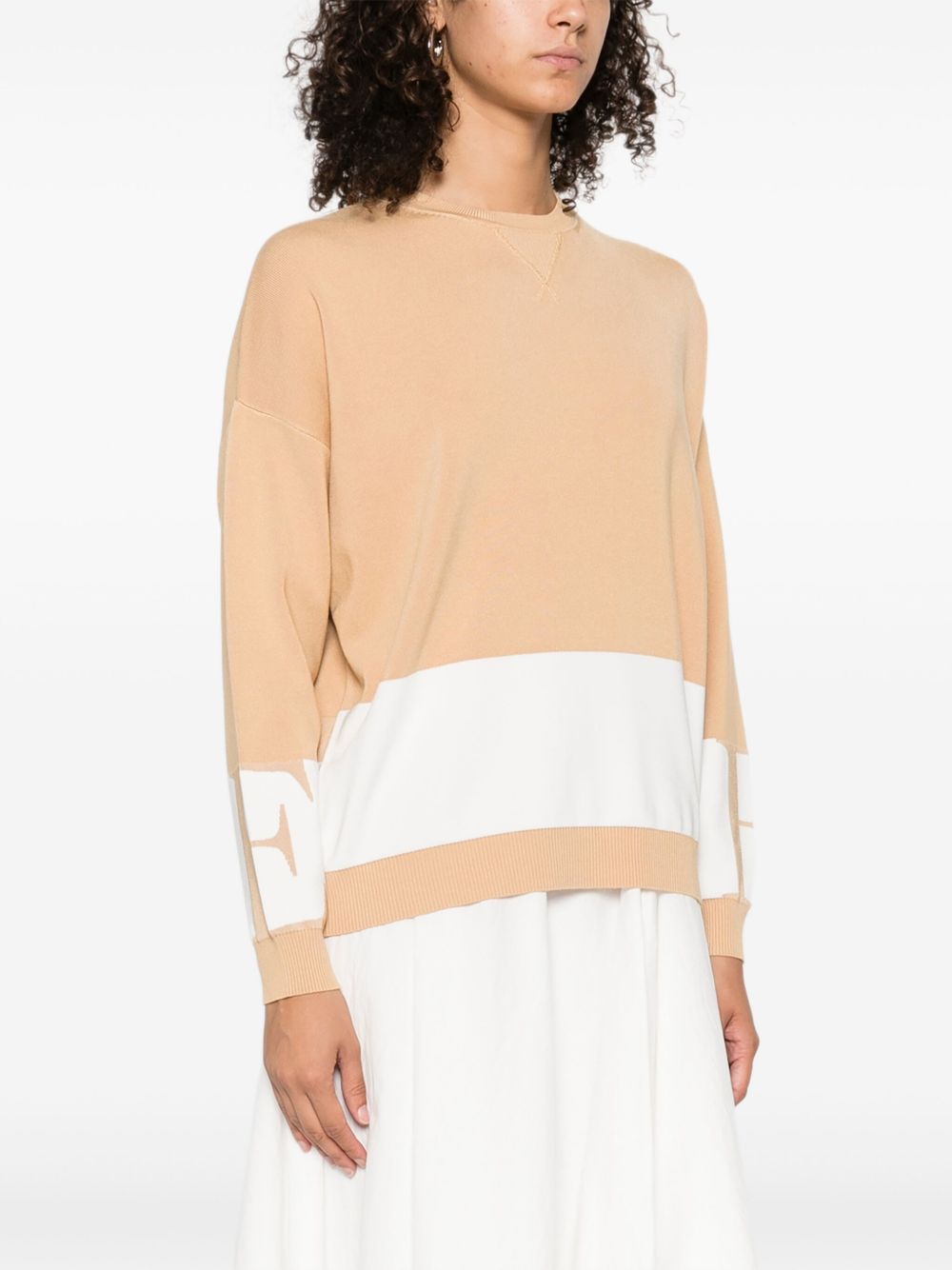 Elisabetta Franchi Silk-Blend Crewneck Sweater Beige