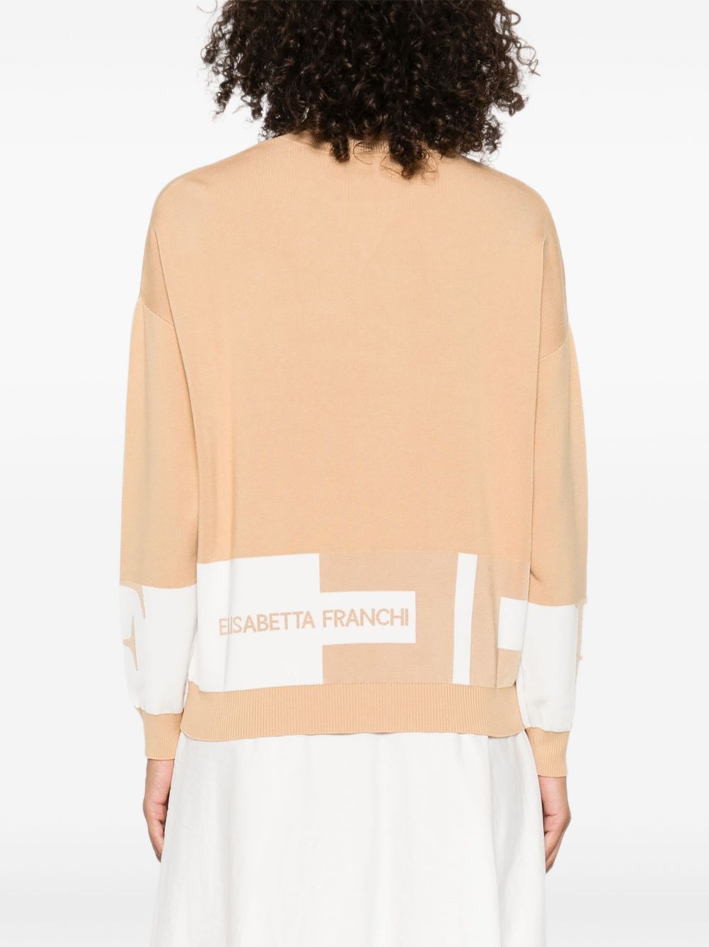 Elisabetta Franchi Silk-Blend Crewneck Sweater Beige