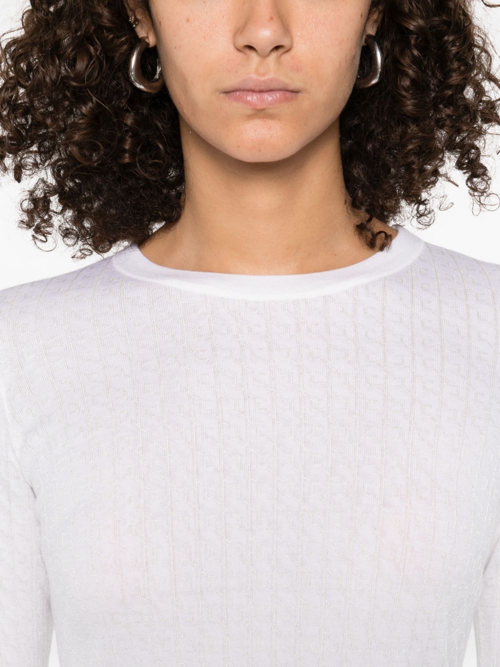 Elisabetta Franchi Crewneck Wool-Blend Sweater Ivory Ivory