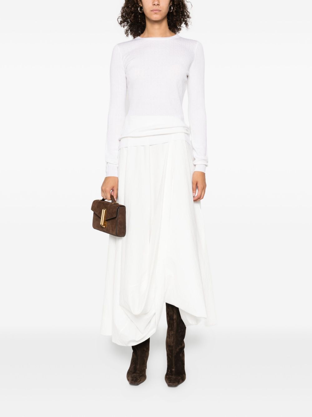 Elisabetta Franchi Crewneck Wool-Blend Sweater Ivory Ivory