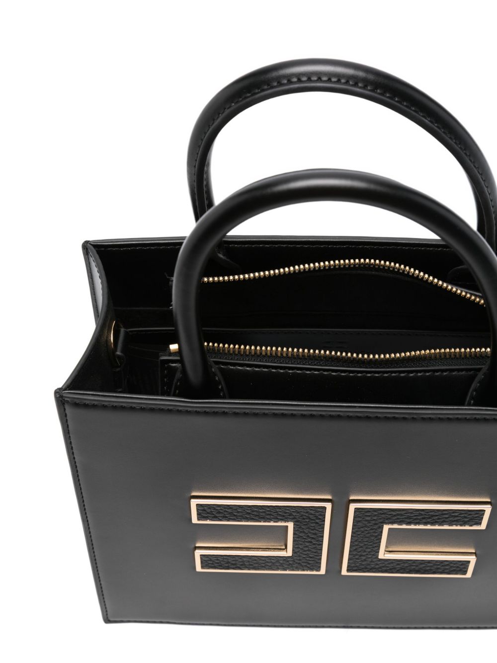 Elisabetta Franchi Small Black Silk and Nylon Tote Handbag Black
