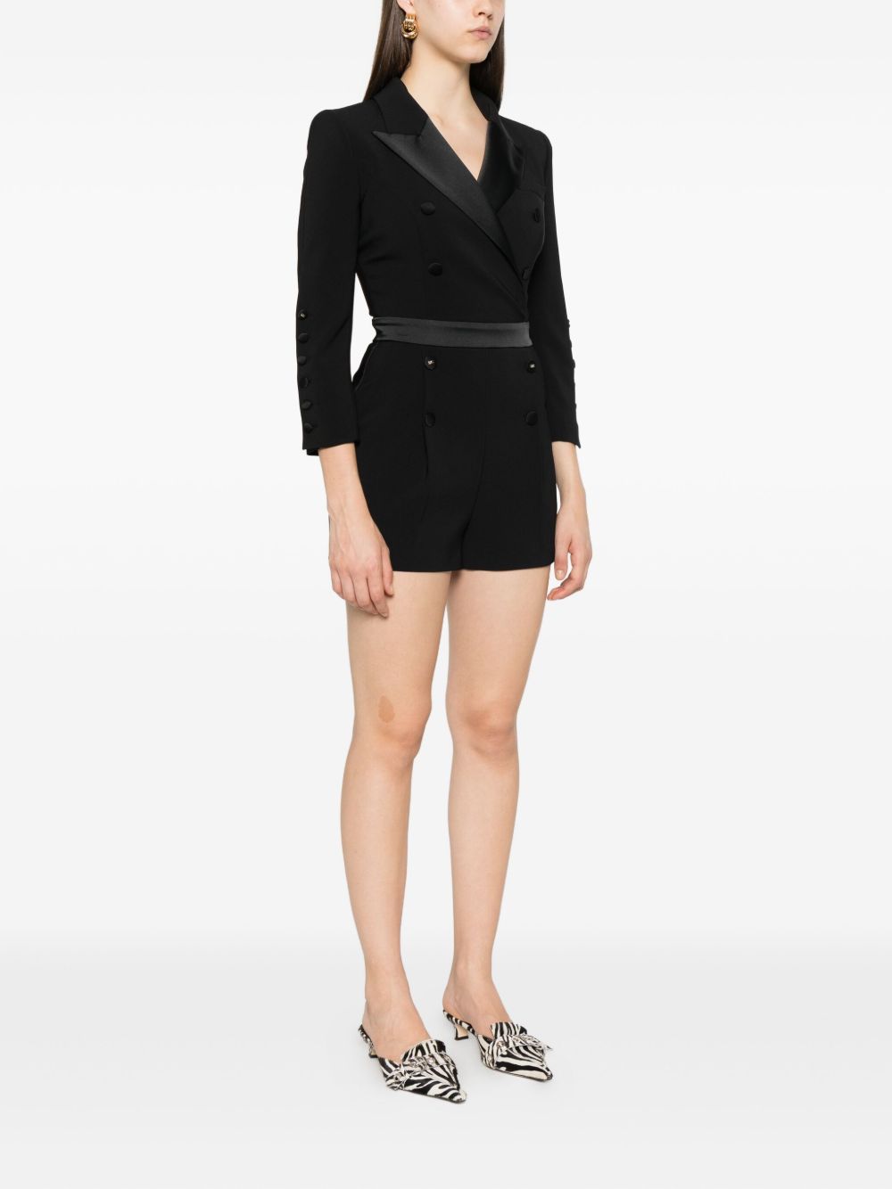 Elisabetta Franchi Double-Breasted Black Short Jumpsuit with Peak Lapels Black