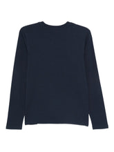 Emporio Armani Navy Cotton-Blend Long-Sleeve Top with Embroidered Logo Blue