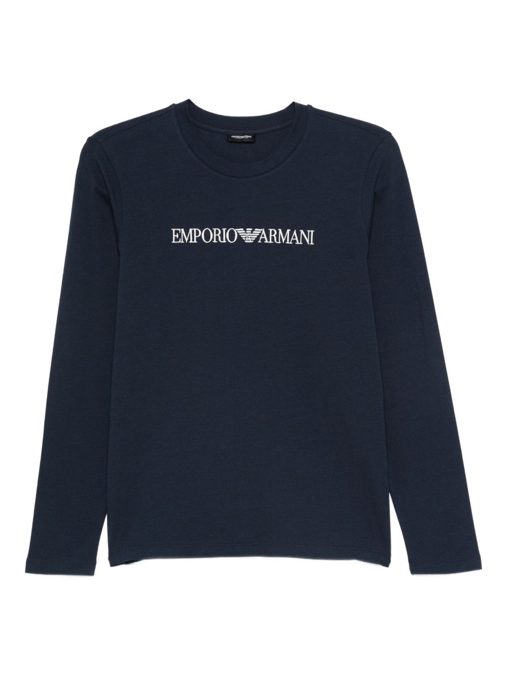 Emporio Armani Navy Cotton-Blend Long-Sleeve Top with Embroidered Logo Blue