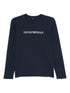 Emporio Armani Navy Cotton-Blend Long-Sleeve Top with Embroidered Logo Blue