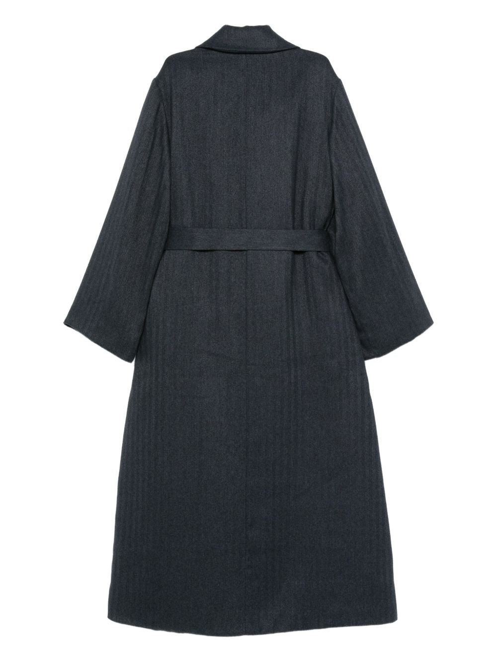 Emporio Armani Striped Double-Breasted Wool-Blend Coat Blue