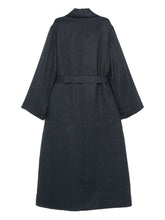 Emporio Armani Striped Double-Breasted Wool-Blend Coat Blue