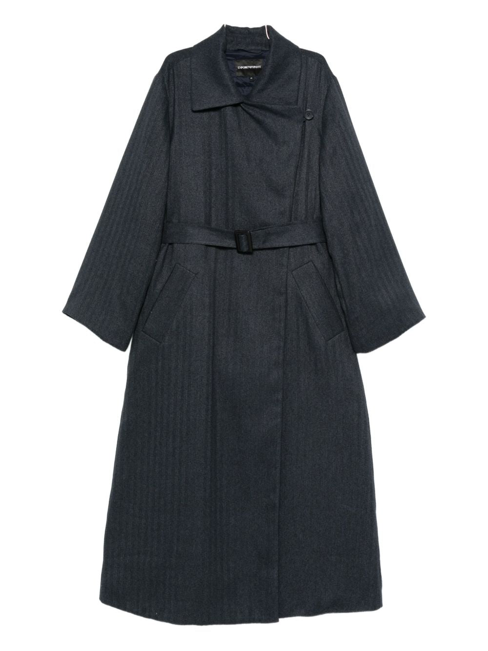 Emporio Armani Striped Double-Breasted Wool-Blend Coat Blue