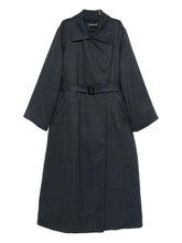 Emporio Armani Striped Double-Breasted Wool-Blend Coat Blue