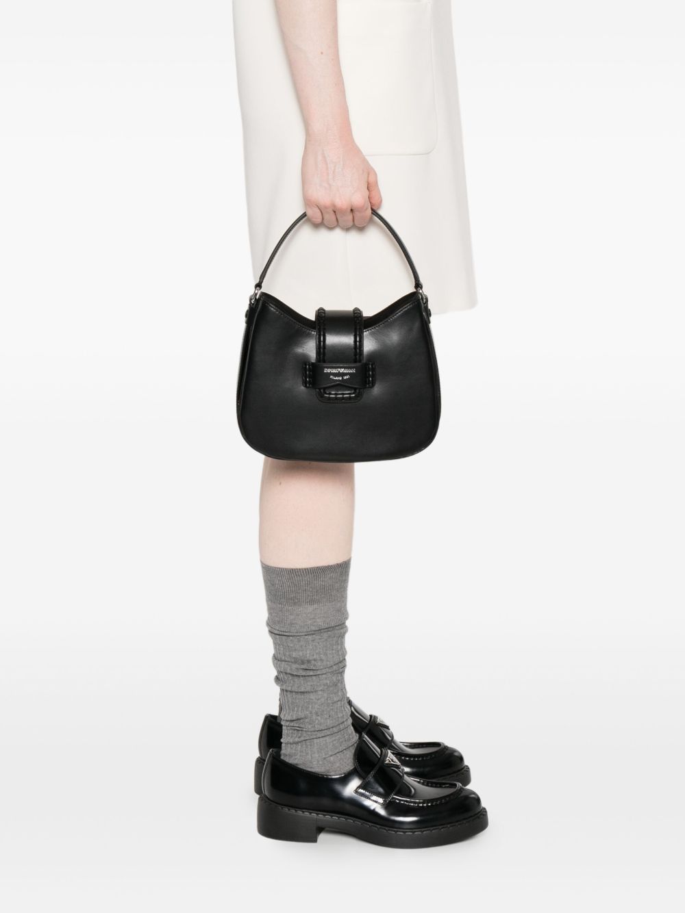 Emporio Armani Braided Leather Tote Bag Black
