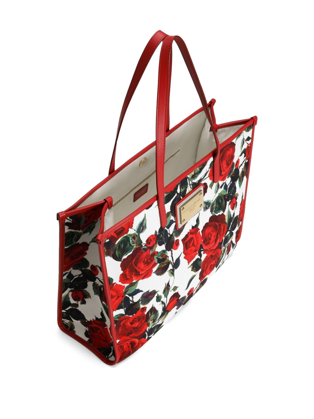 Dolce & Gabbana Large rose-print canvas tote bag red