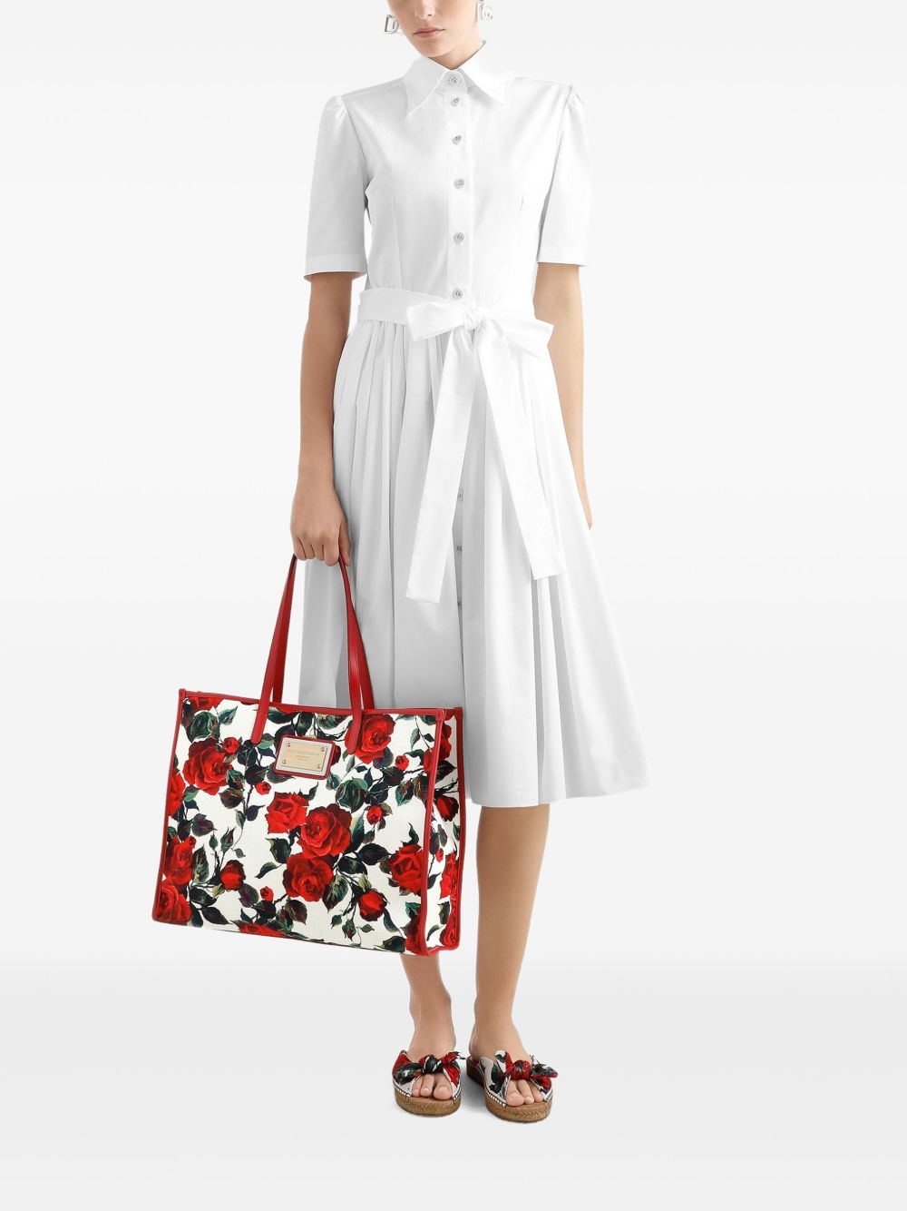 Dolce & Gabbana Large rose-print canvas tote bag red