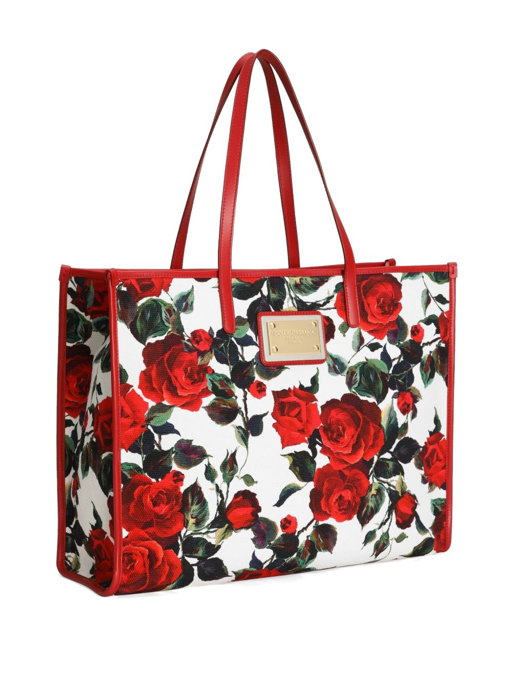 Dolce & Gabbana Large rose-print canvas tote bag red