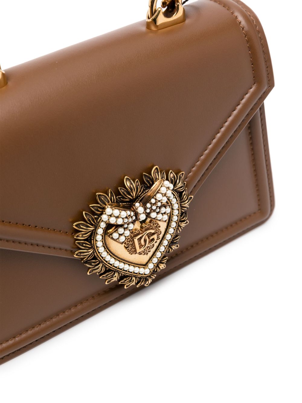 Dolce & Gabbana Devotion Small Top Handle Leather Handbag Leather Brown