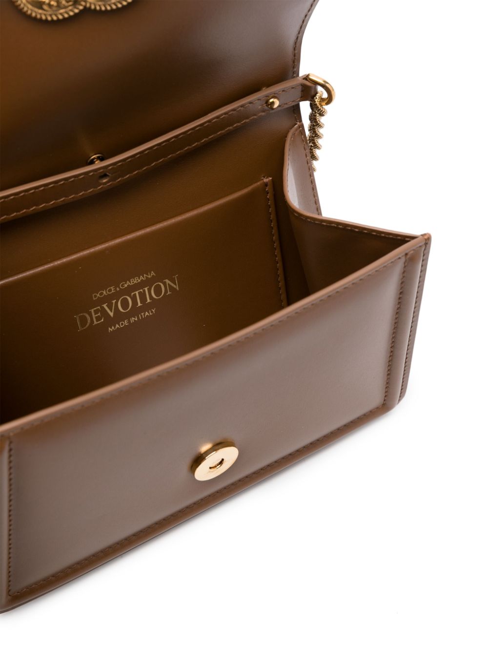 Dolce & Gabbana Devotion Small Top Handle Leather Handbag Leather Brown