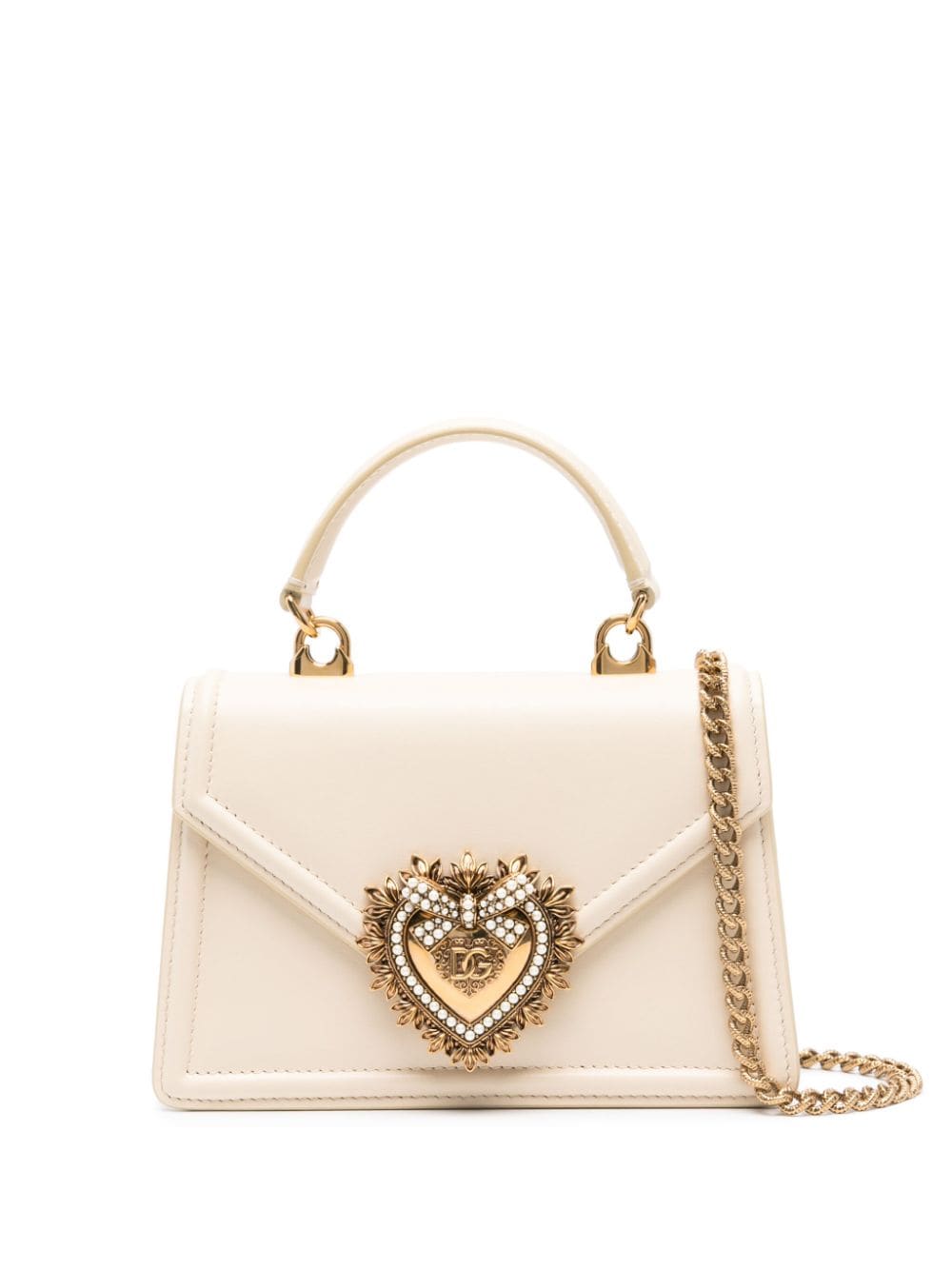 Dolce & Gabbana Devotion Small Top Handle Leather Bag Beige