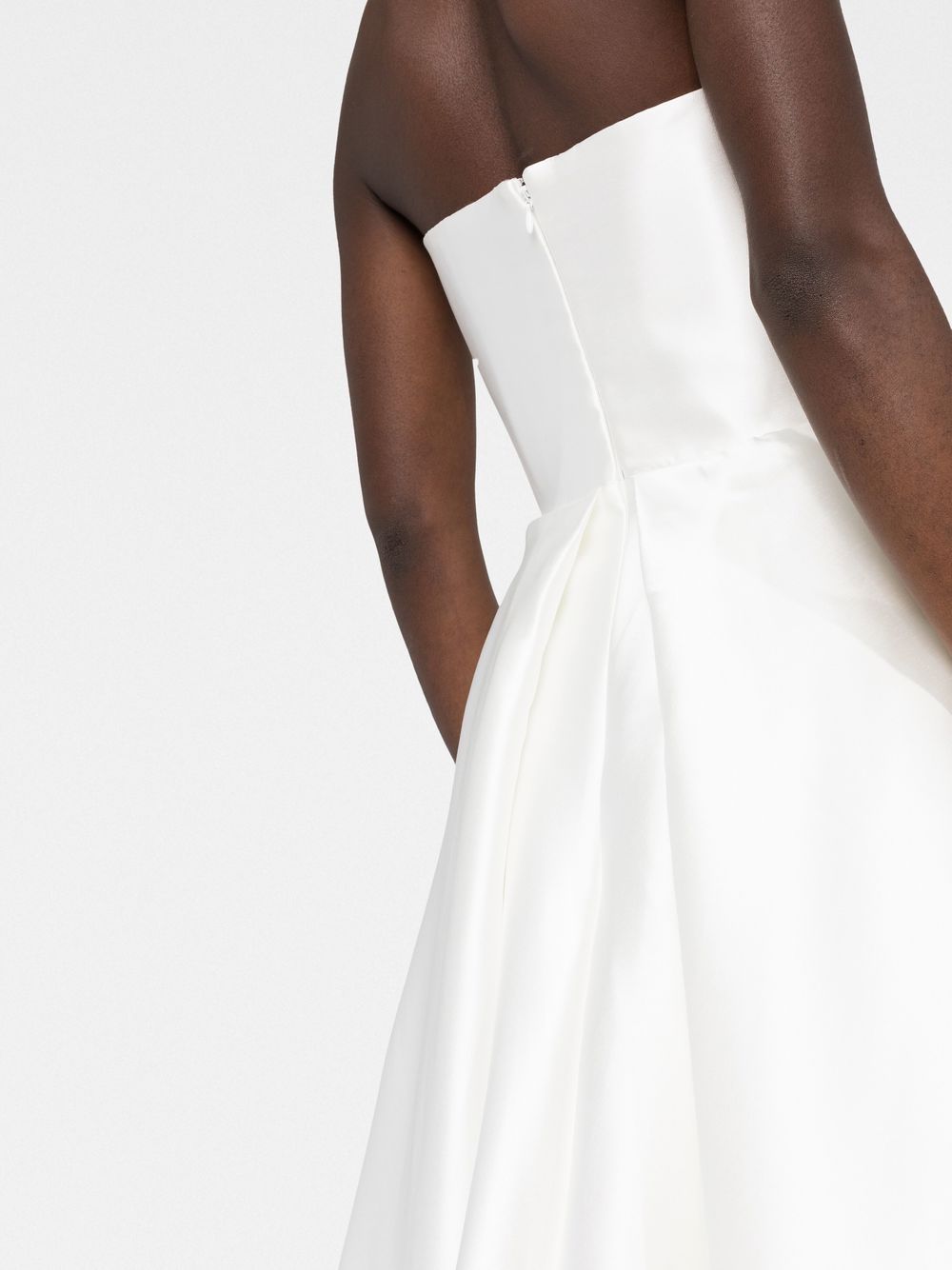 Solace London Bandeau Metallic Sheen Strapless High-Low Gown White