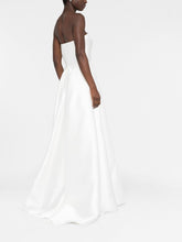 Solace London Bandeau Metallic Sheen Strapless High-Low Gown White