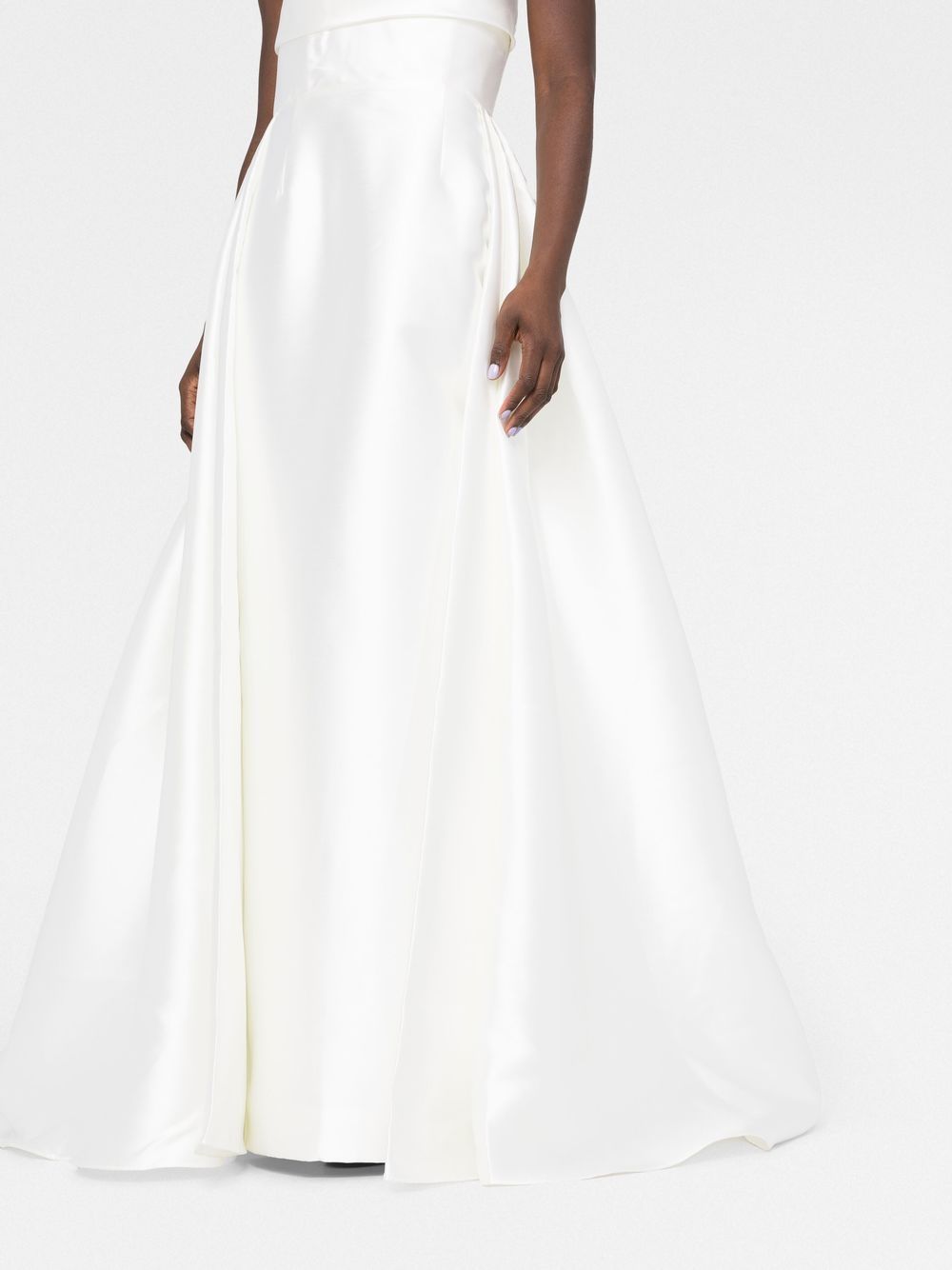 Solace London Bandeau Metallic Sheen Strapless High-Low Gown White