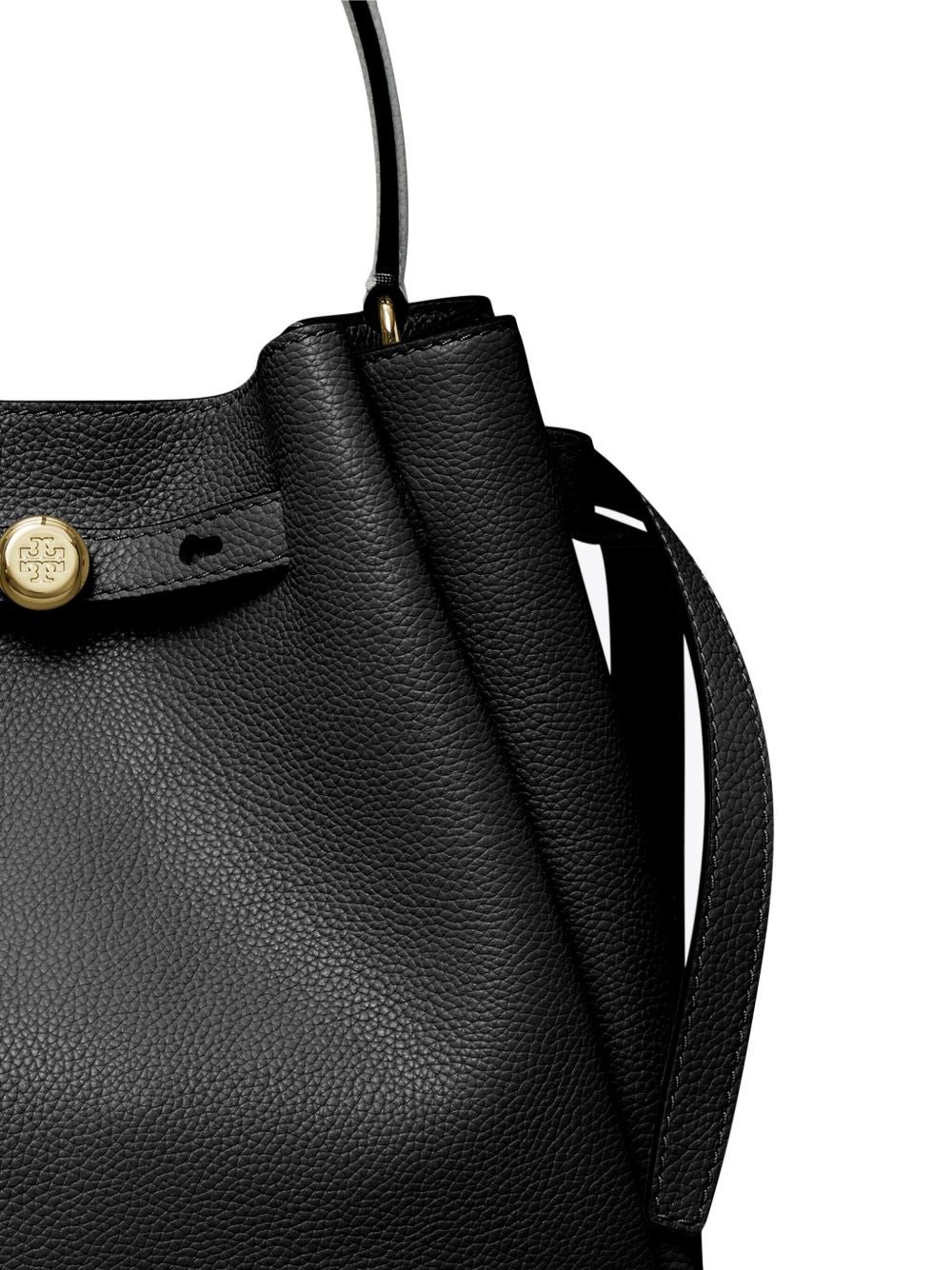 Tory Burch Romy Pebbled Calf Leather Bucket Bag Black