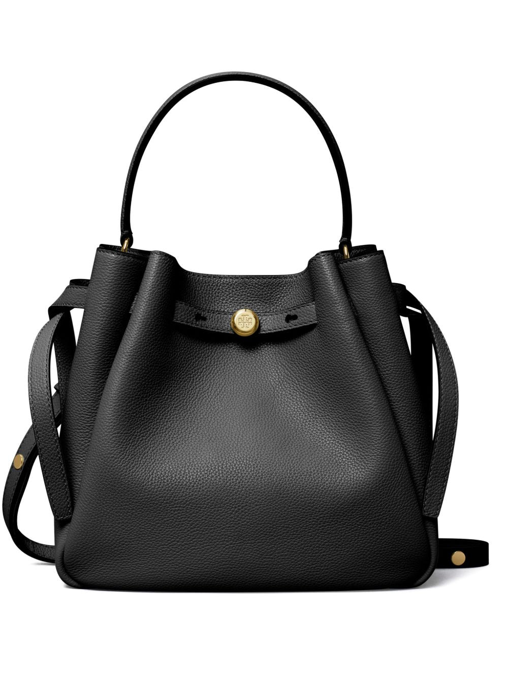 Tory Burch Romy Pebbled Calf Leather Bucket Bag Black