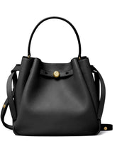 Tory Burch Romy Pebbled Calf Leather Bucket Bag Black