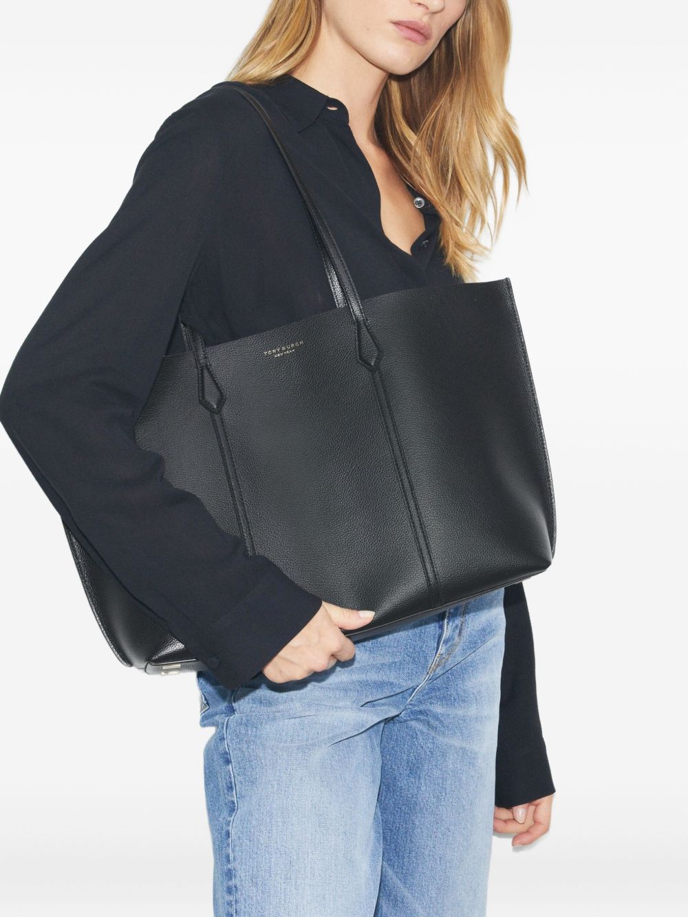 Tory Burch Perry Structured Leather Tote Bag Black