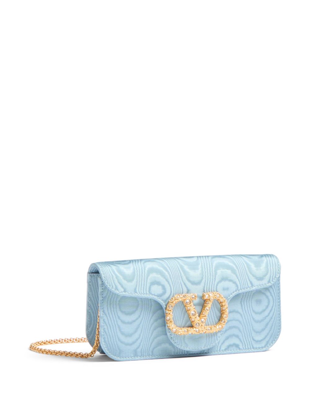 Valentino Garavani Locò Moiré Fabric Clutch with Jewel Logo Clear Blue