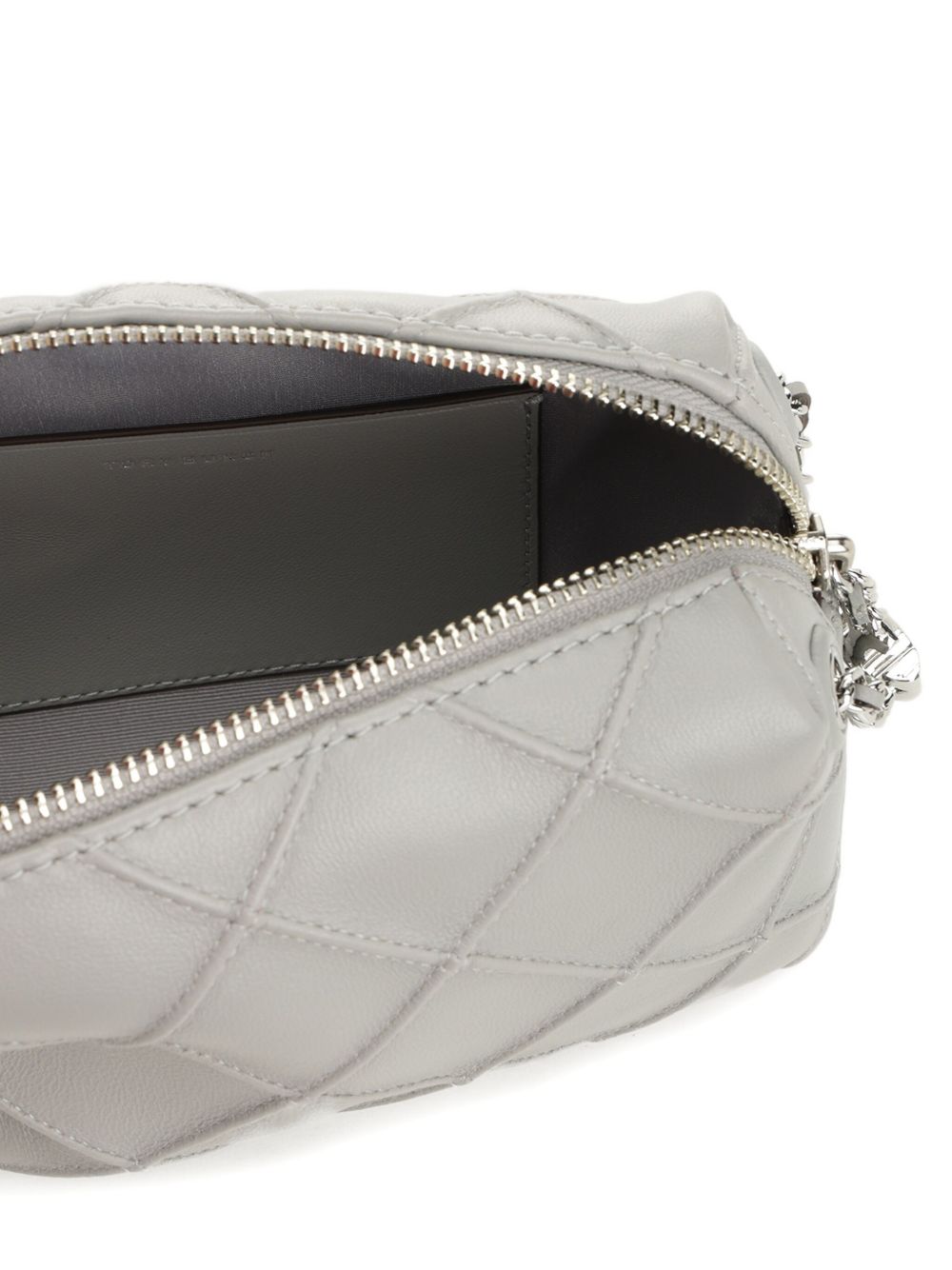 Tory Burch Fleming Diamond-Quilted Nappa Leather Crossbody Bag Light Grey