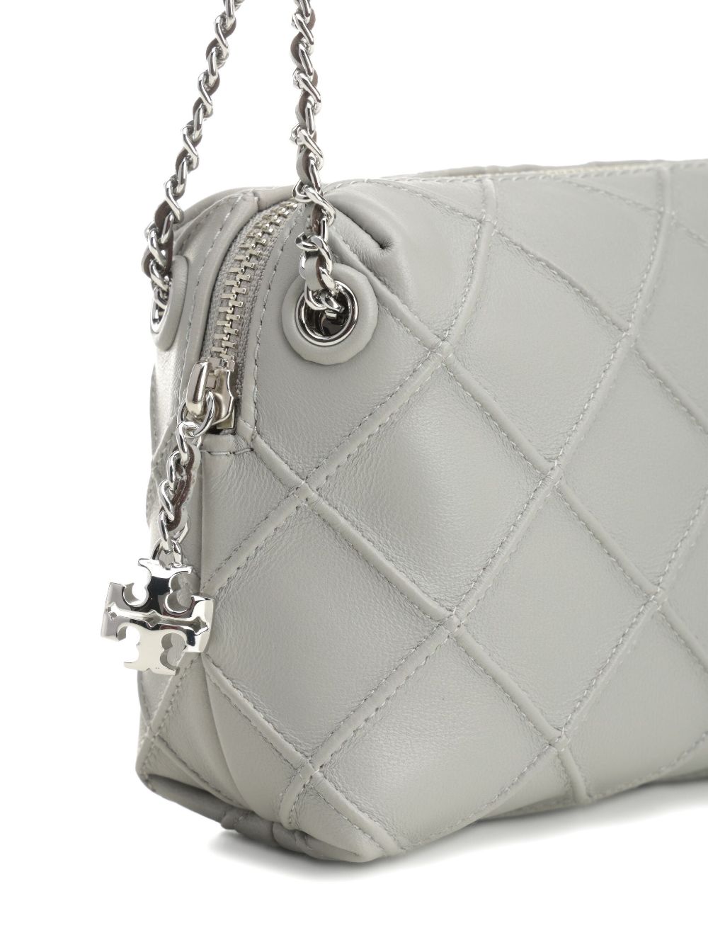 Tory Burch Fleming Diamond-Quilted Nappa Leather Crossbody Bag Light Grey