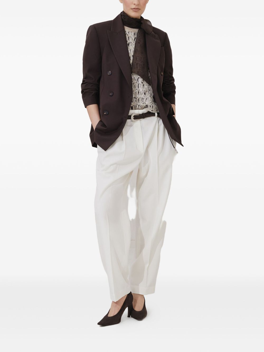 Brunello Cucinelli Silk Layered Semi-Sheer Sleeveless Top Brown Brown