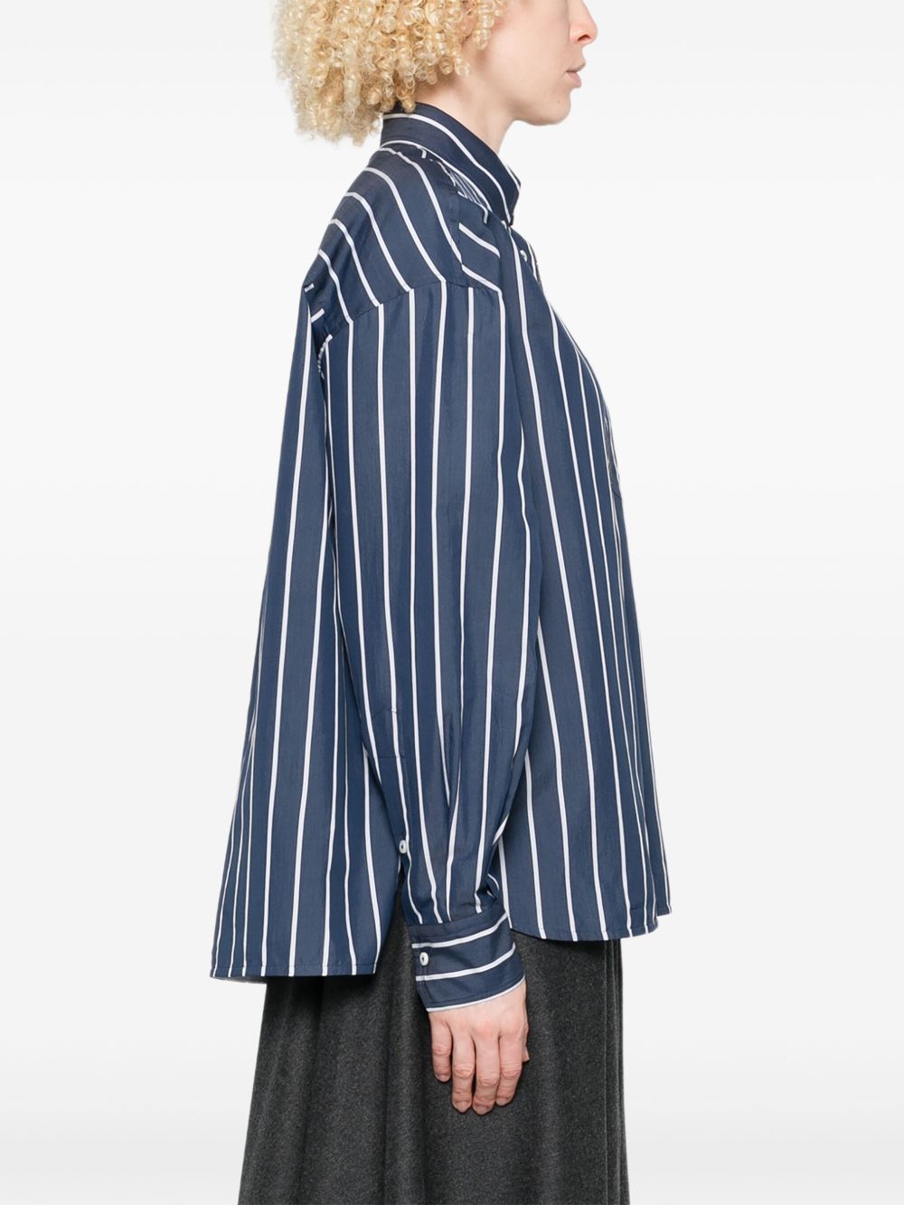 Brunello Cucinelli Striped Cotton and Silk Long-Sleeve Shirt Blue blue