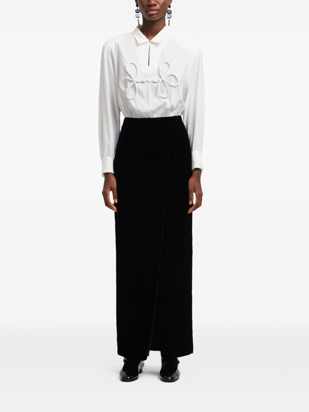 Emporio Armani Bicolor Velvet Long Dress with Rope Detail Black