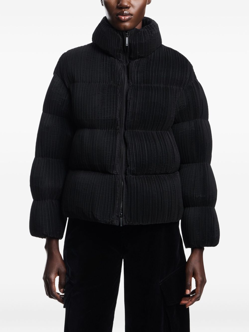 Emporio Armani Short Pleated Puffer Down Jacket Black