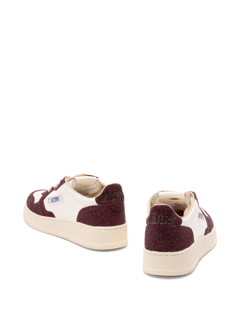 Autry Medalist Low Glitter-Panel Leather Sneakers Bordeaux