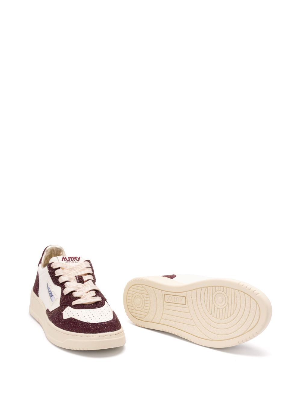 Autry Medalist Low Glitter-Panel Leather Sneakers Bordeaux