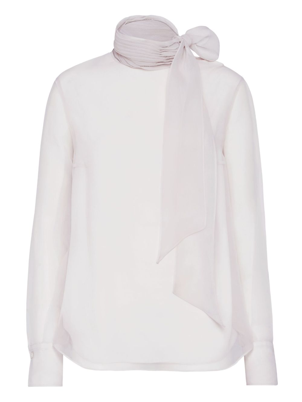 Brunello Cucinelli Ivory Silk High-Neck Puff-Sleeve Blouse Ivory