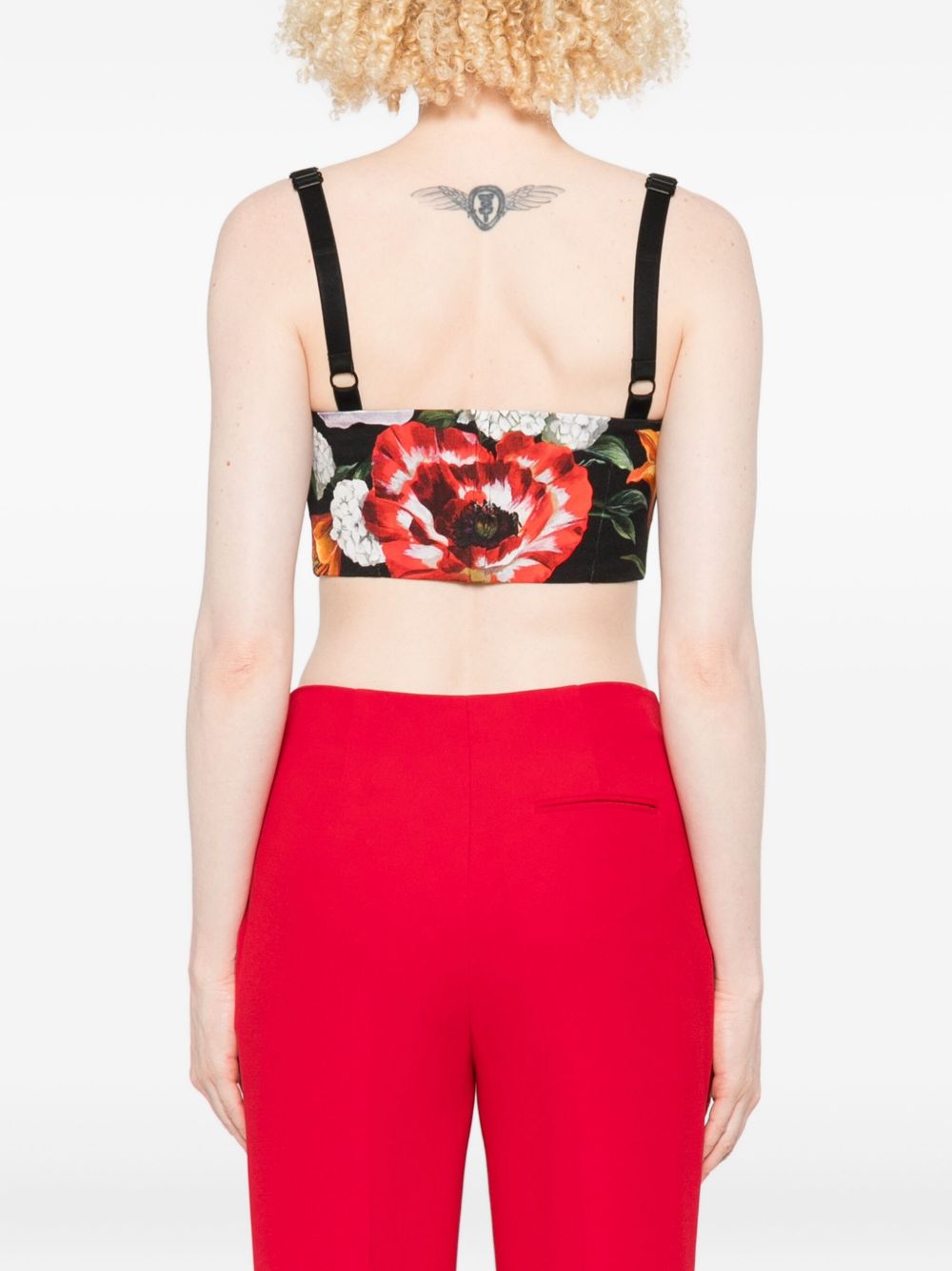 Dolce & Gabbana Floral-Print Straight-Neckline Top Black Black